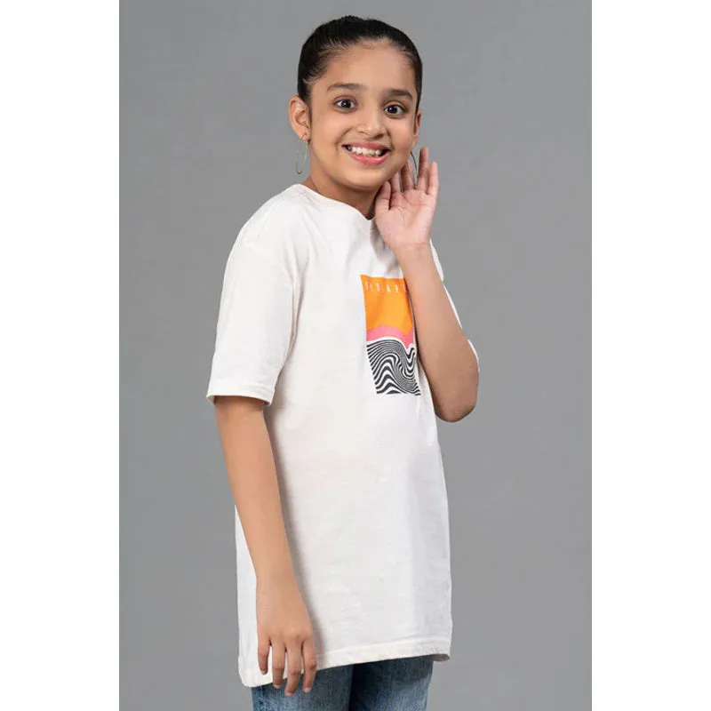 Red Tape Off White Graphic Print Round Neck 100% Cotton Kids Unisex T-Shirt