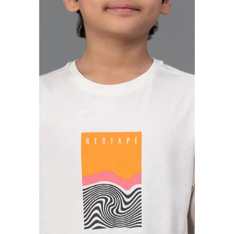 Red Tape Off White Graphic Print Round Neck 100% Cotton Kids Unisex T-Shirt