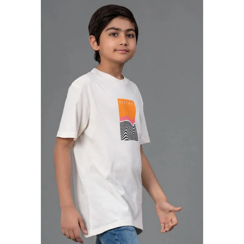 Red Tape Off White Graphic Print Round Neck 100% Cotton Kids Unisex T-Shirt