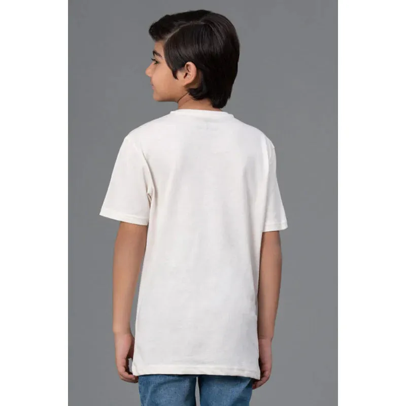 Red Tape Off White Graphic Print Round Neck 100% Cotton Kids Unisex T-Shirt