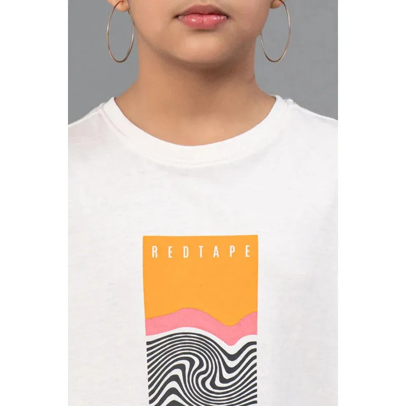 Red Tape Off White Graphic Print Round Neck 100% Cotton Kids Unisex T-Shirt