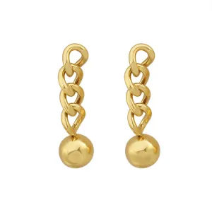 Retro Chain Steel Bead Earrings with 18K Gold Plating and Geometric Design