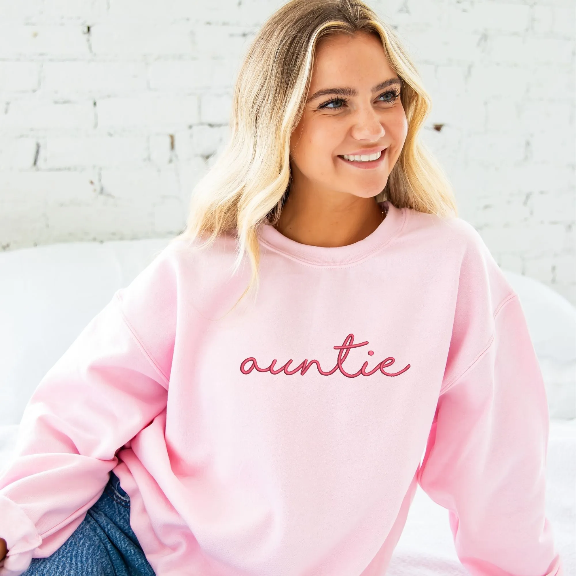 Script Auntie Embroidered Gemma Crewneck Sweatshirt