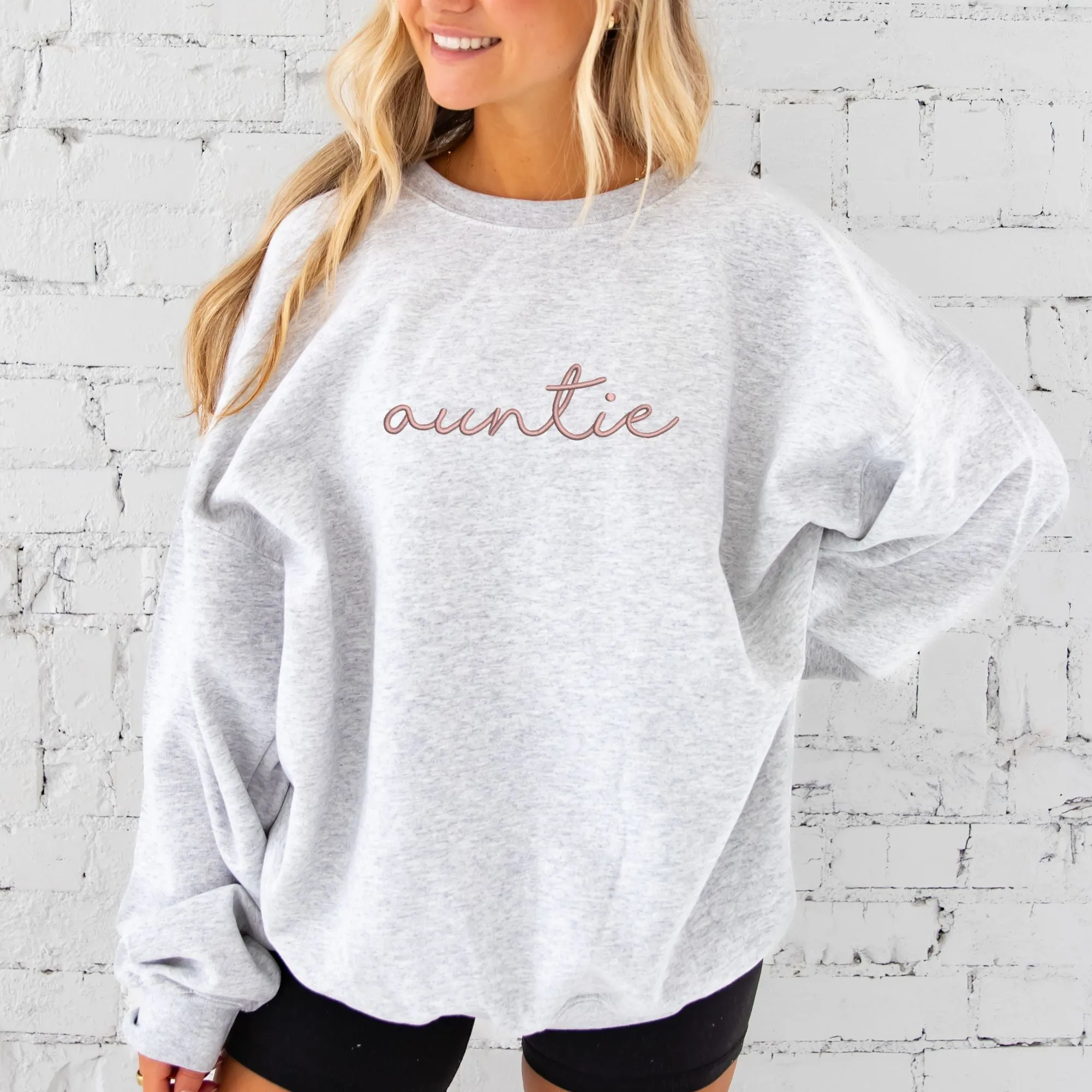 Script Auntie Embroidered Gemma Crewneck Sweatshirt