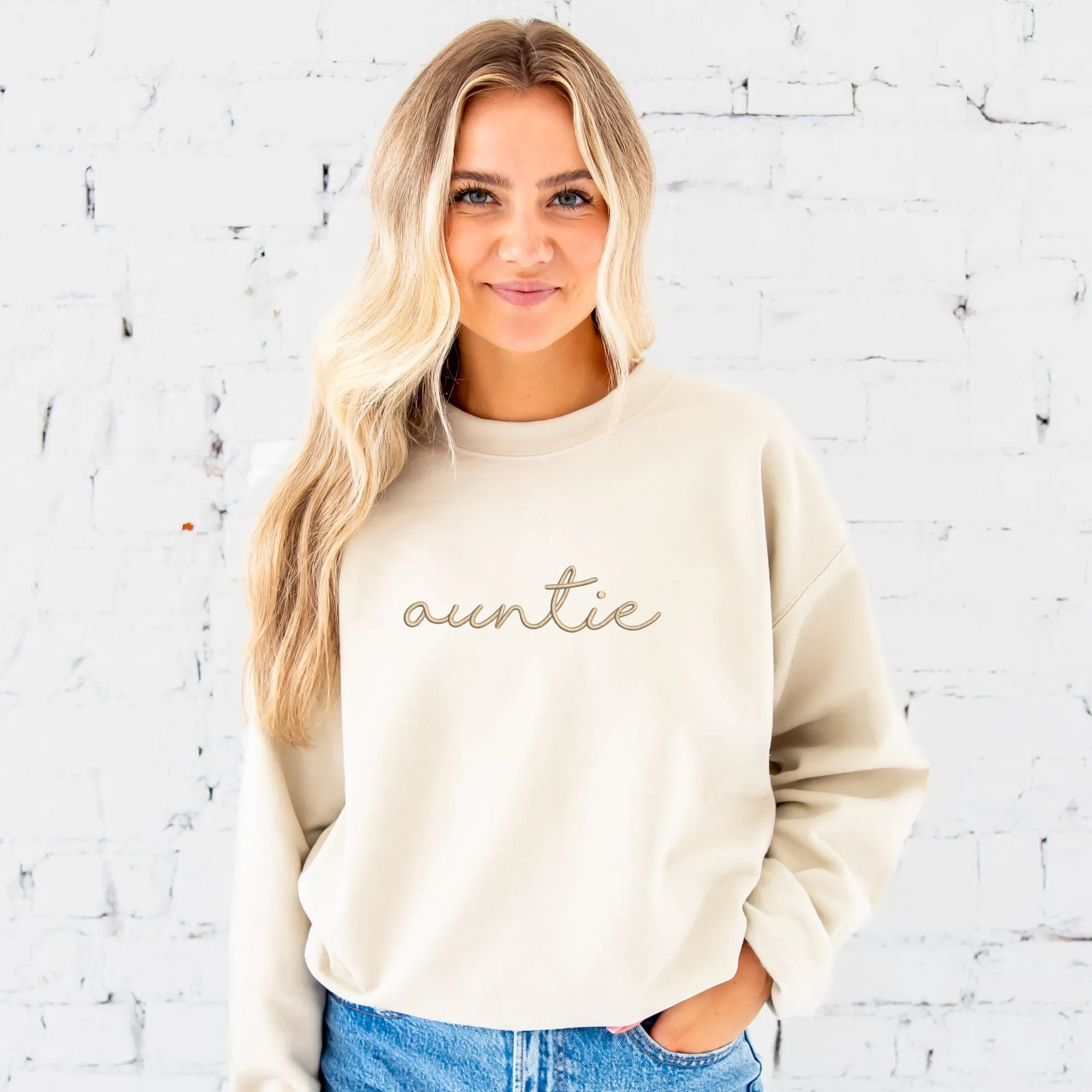 Script Auntie Embroidered Gemma Crewneck Sweatshirt