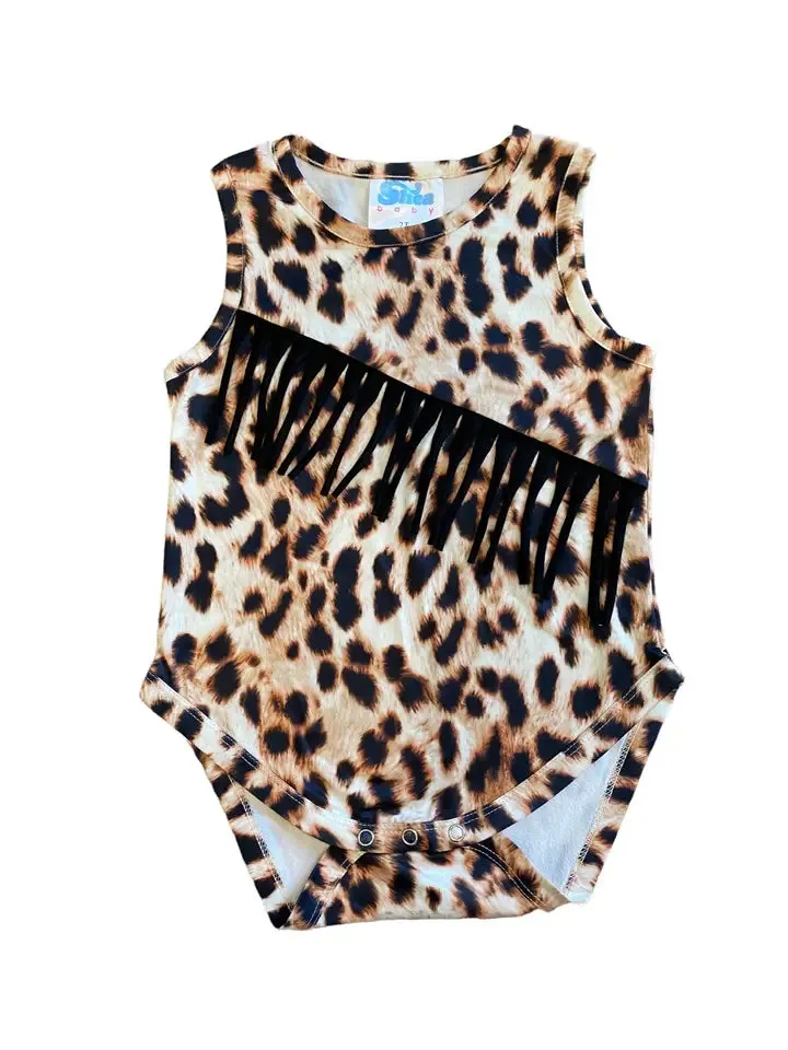 Shea Baby Leopard Sueded Fringe Onesie or Shirt