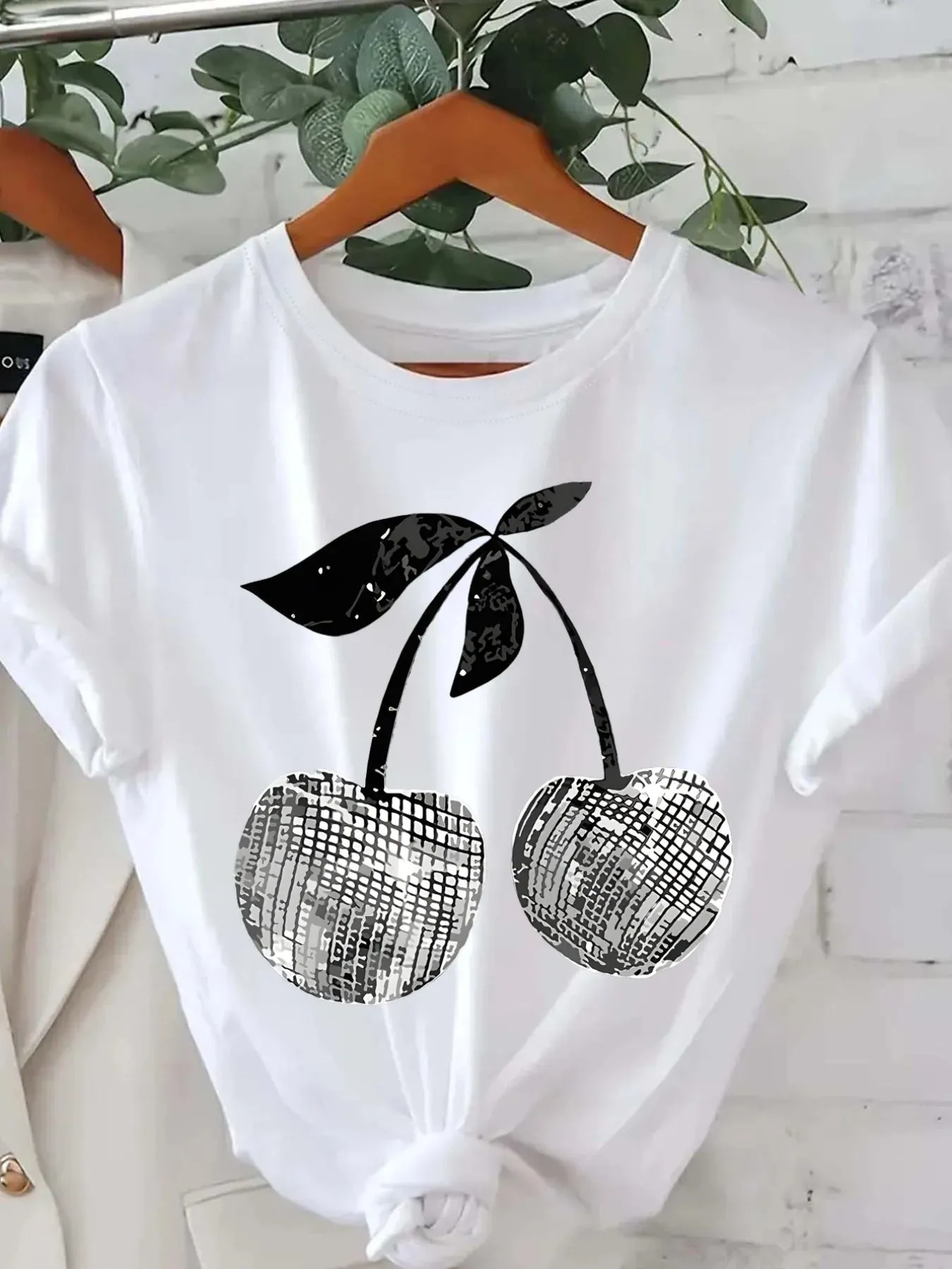 Silver Cherry Graphic Print T-Shirt