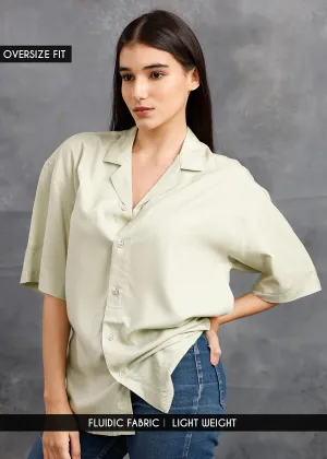 Solid Womens Fluidic Oversized Shirt - Pista Green