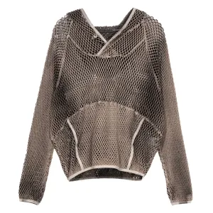 SPRAY-DYED MESH HOODIE / STONE BEIGE