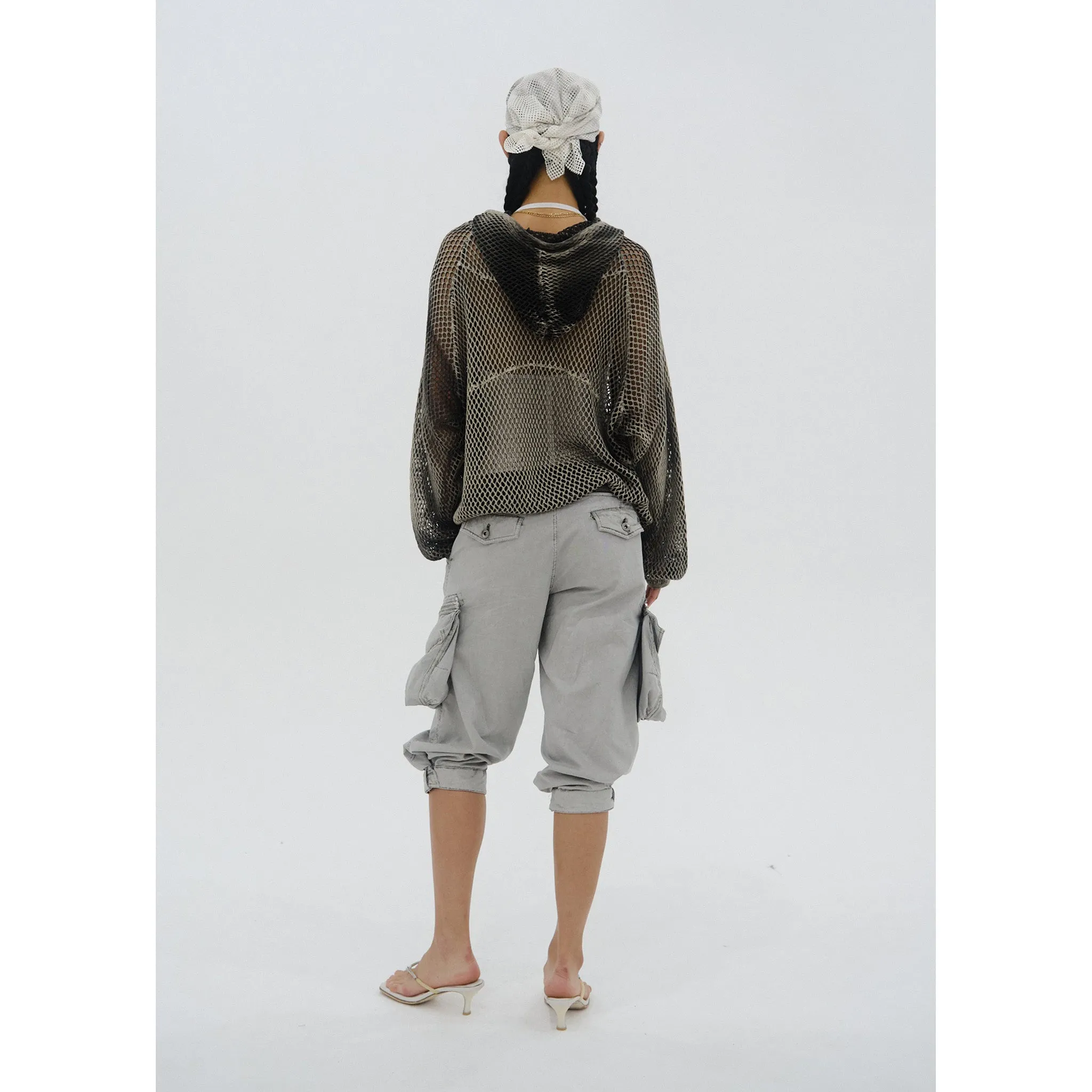 SPRAY-DYED MESH HOODIE / STONE BEIGE