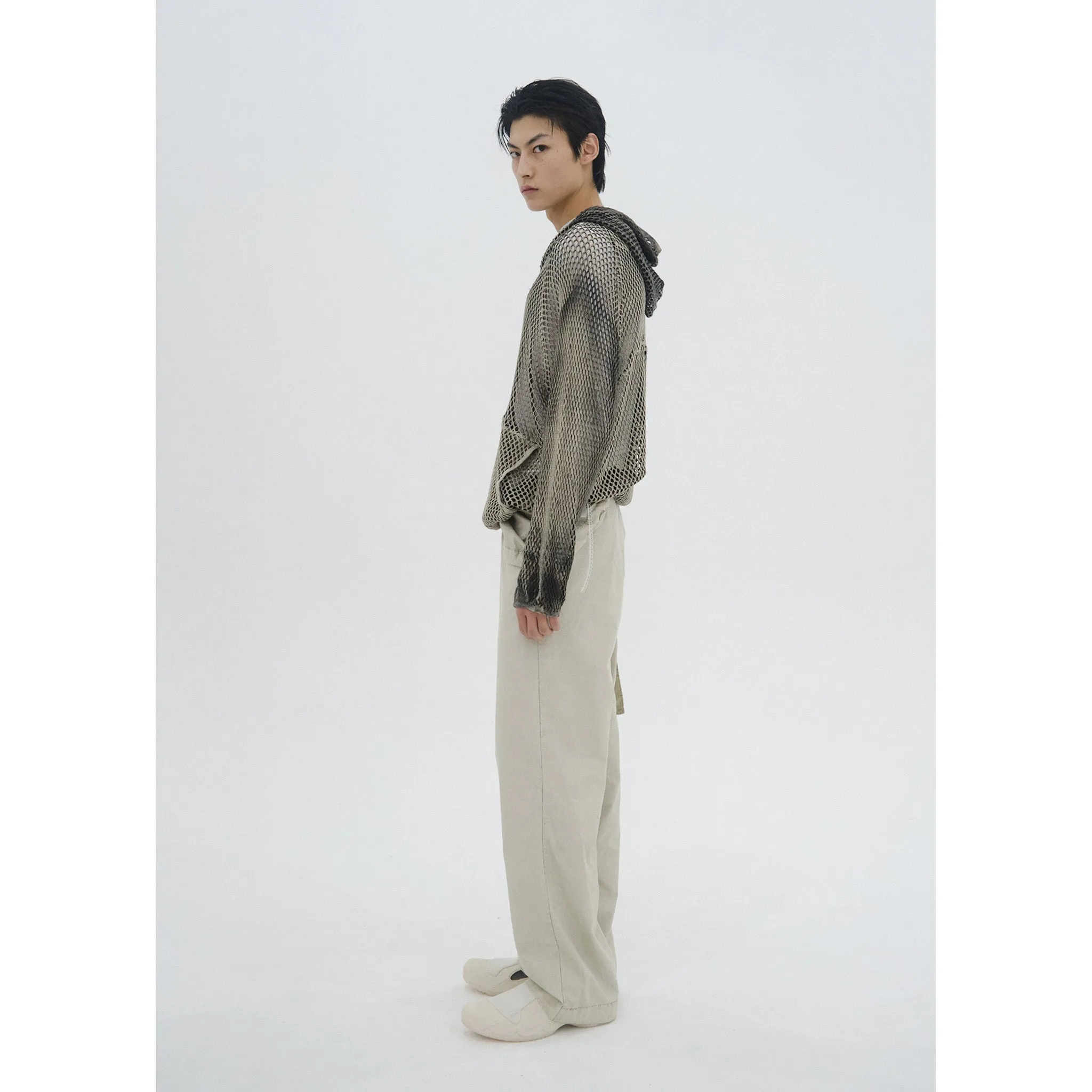 SPRAY-DYED MESH HOODIE / STONE BEIGE