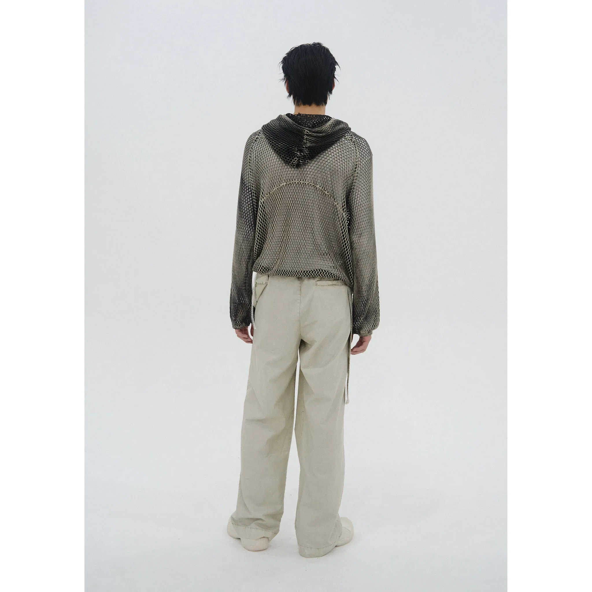 SPRAY-DYED MESH HOODIE / STONE BEIGE