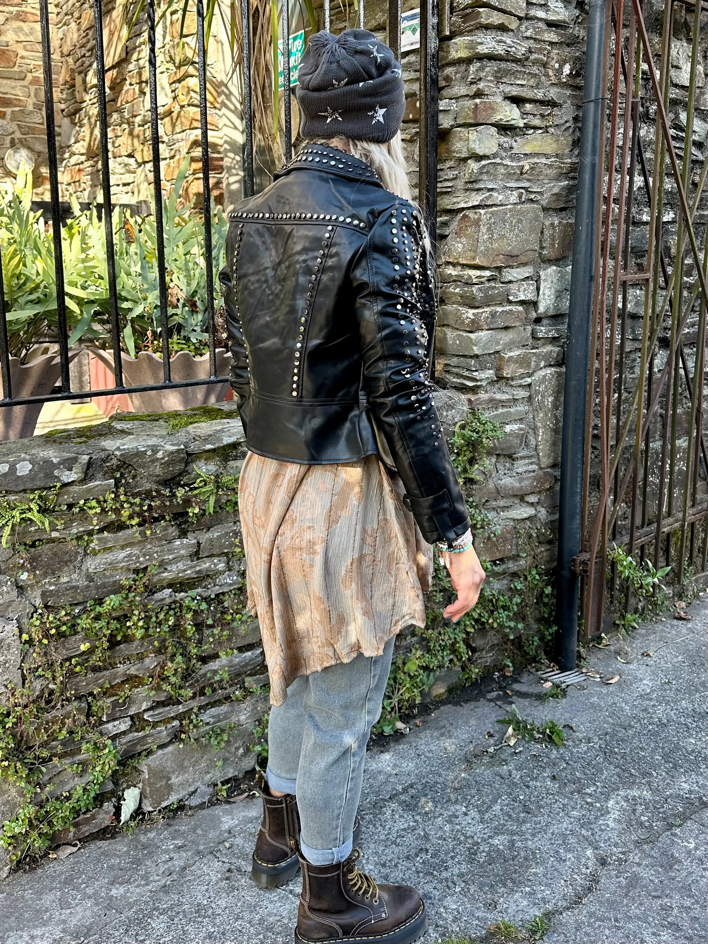 Star studded faux leather jacket