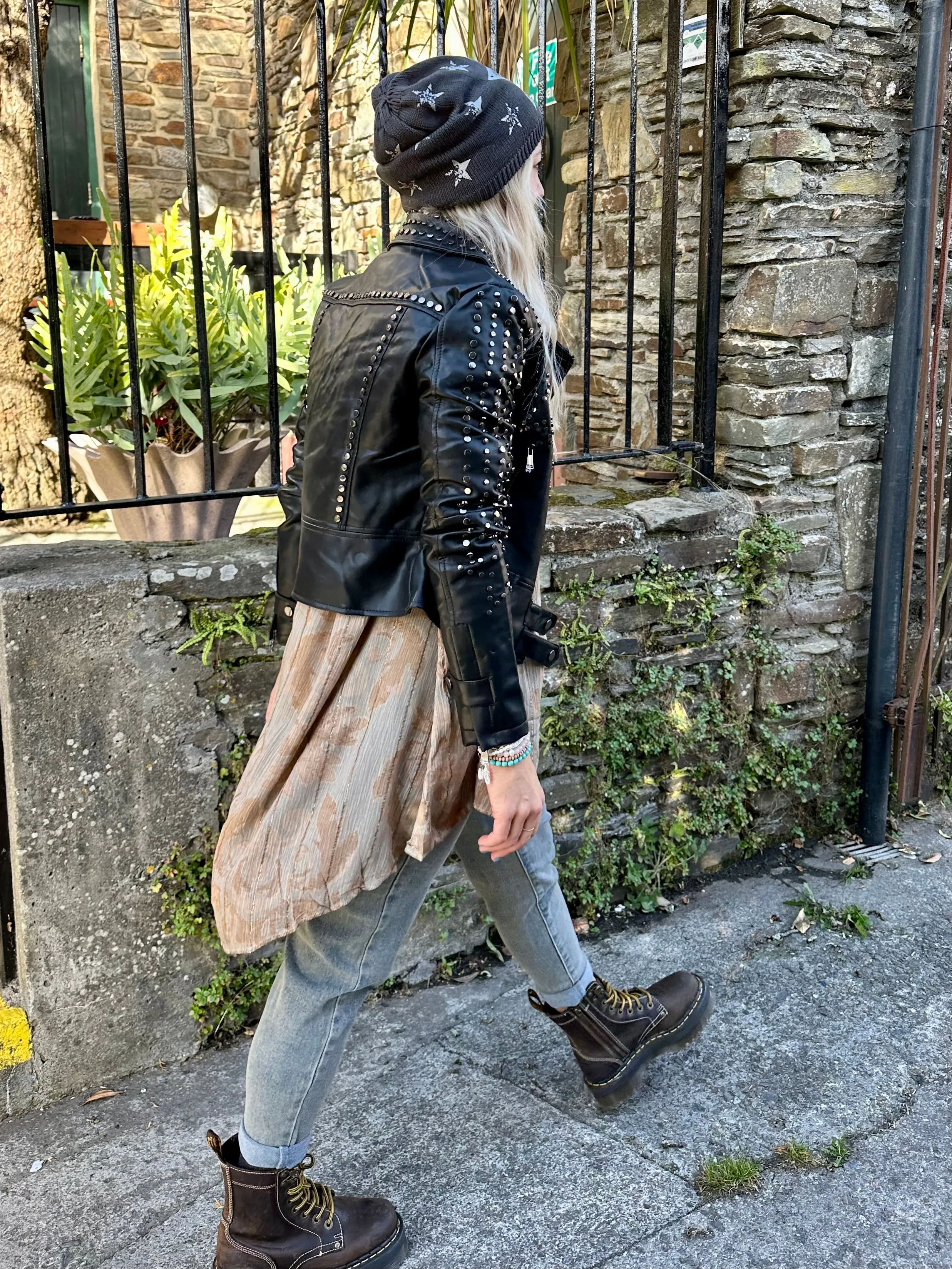 Star studded faux leather jacket