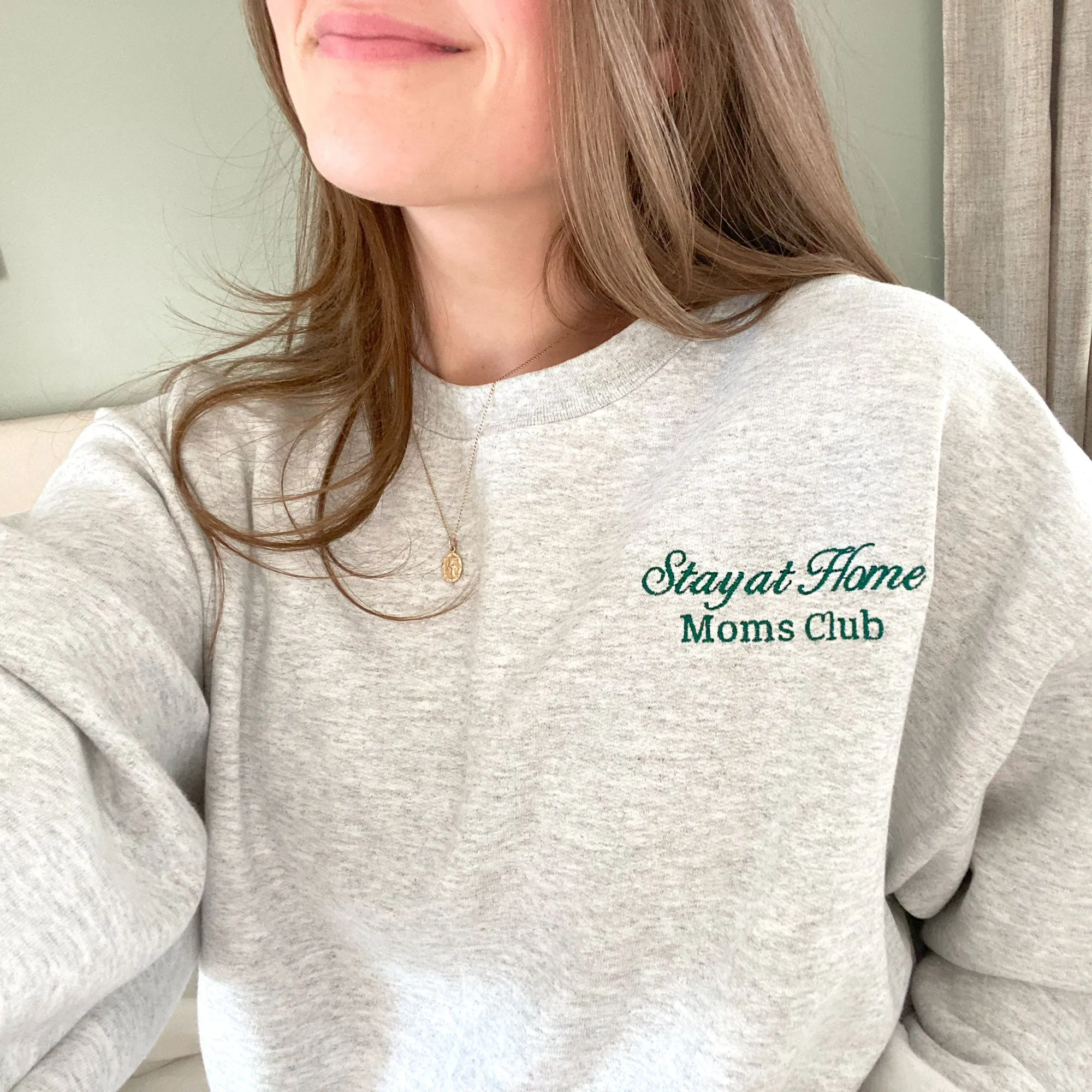 Stay At Home Moms Club Embroidered Gemma Crewneck Sweatshirt