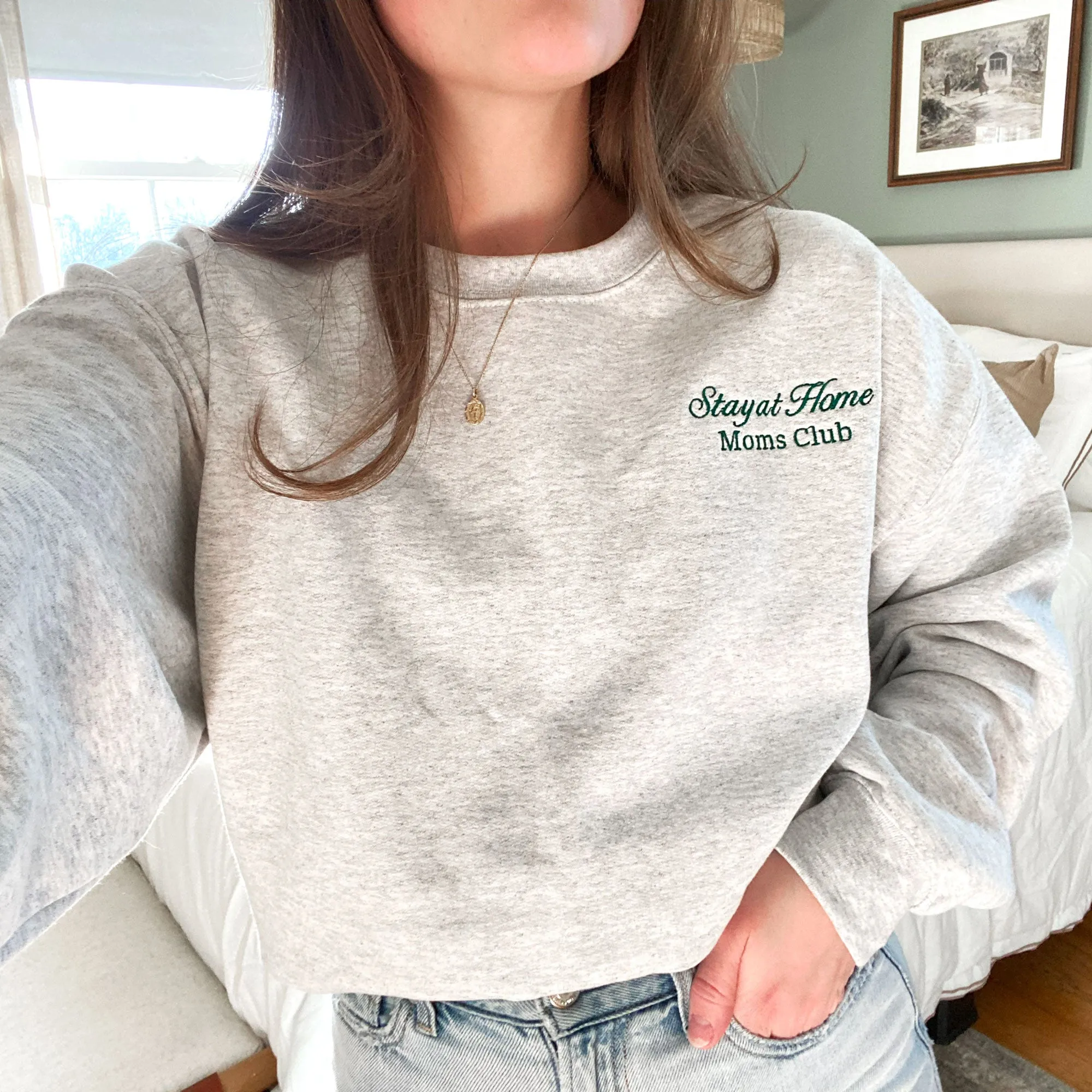Stay At Home Moms Club Embroidered Gemma Crewneck Sweatshirt
