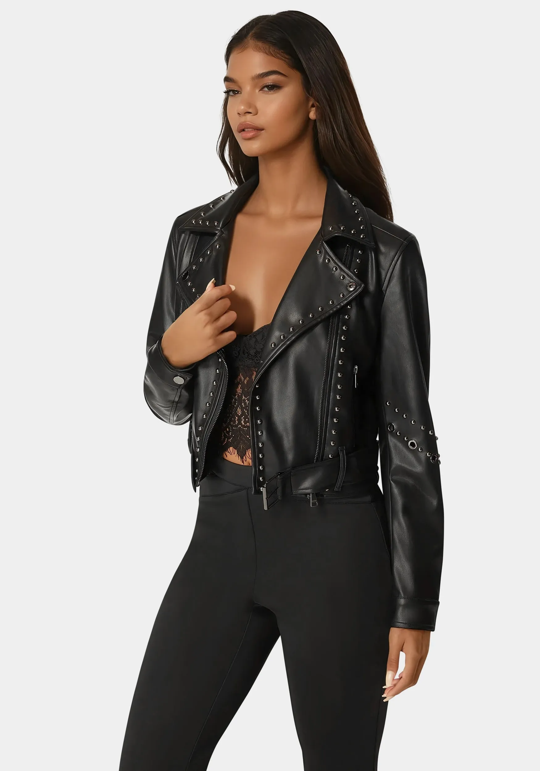 Studded Vegan Leather Moto Jacket