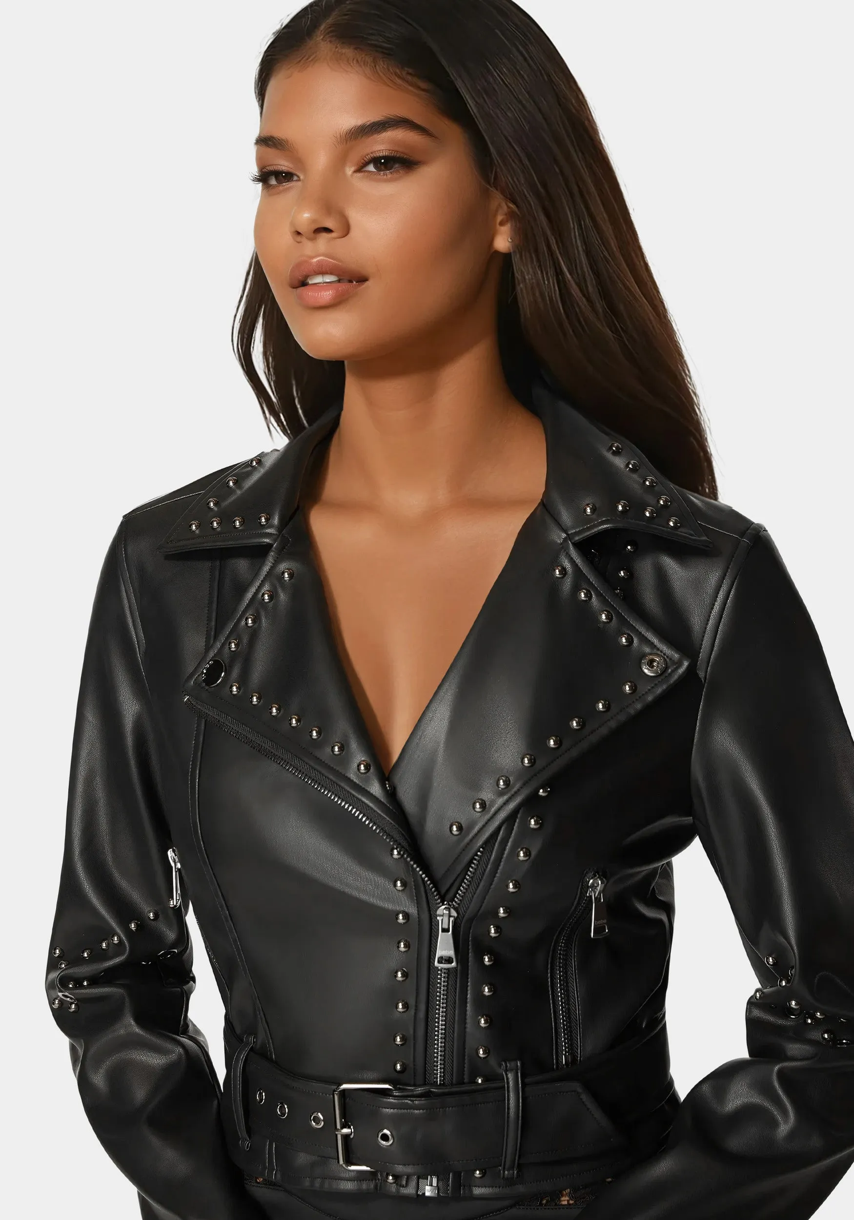Studded Vegan Leather Moto Jacket