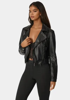 Studded Vegan Leather Moto Jacket