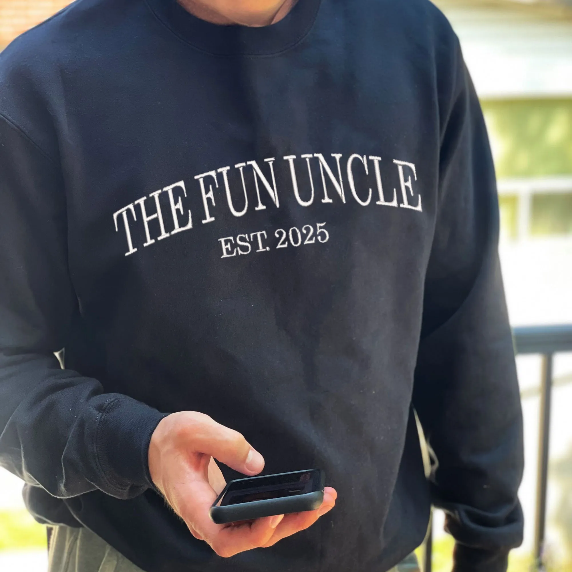 The Fun Uncle Est. Year Embroidered Gemma Crewneck Sweatshirt