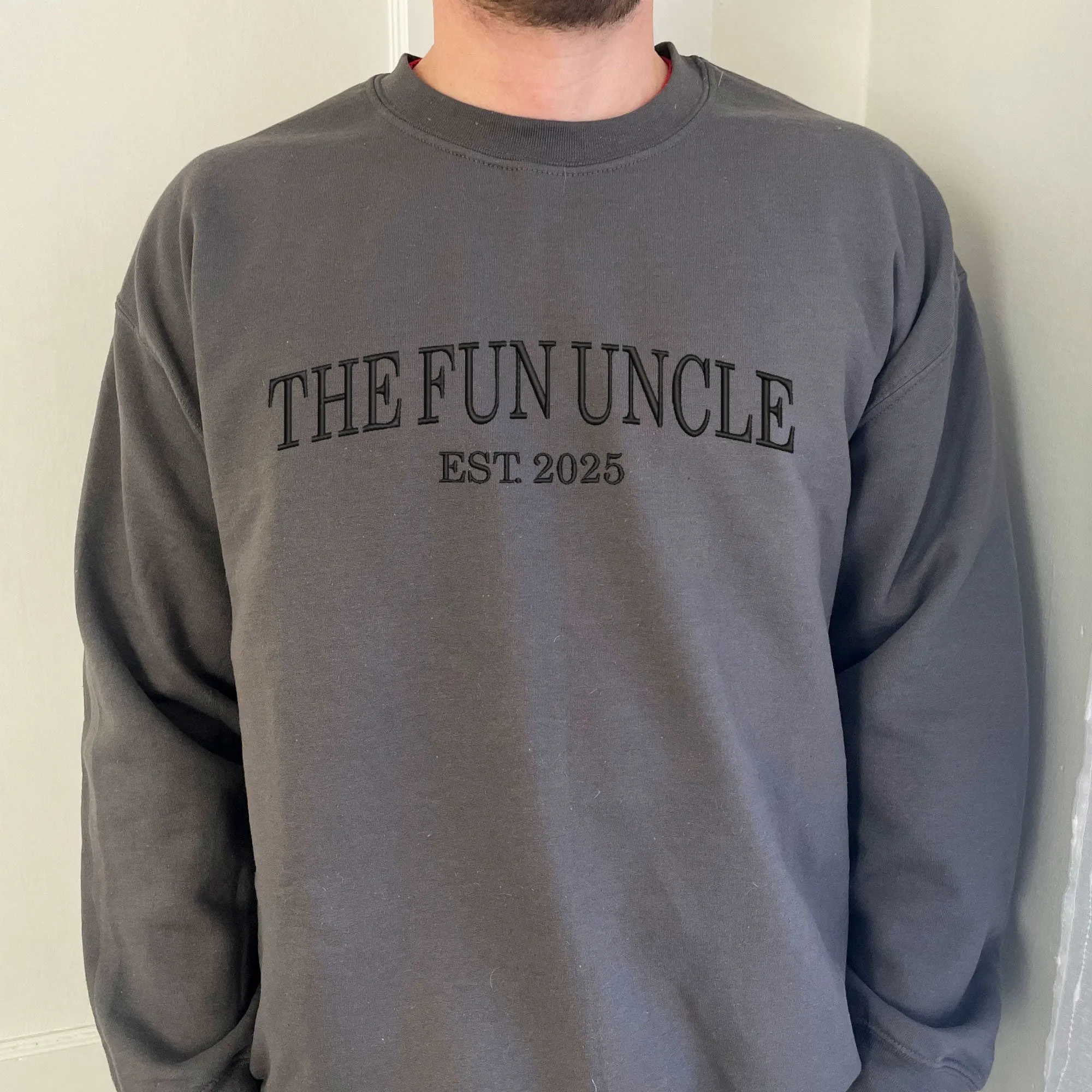 The Fun Uncle Est. Year Embroidered Gemma Crewneck Sweatshirt