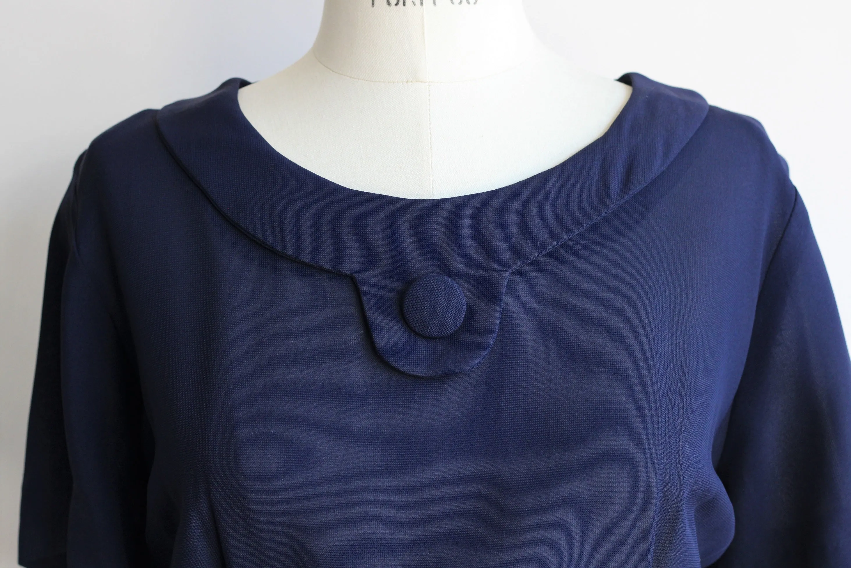 Vintage 1940s Navy Blue Rayon Dress With Belt