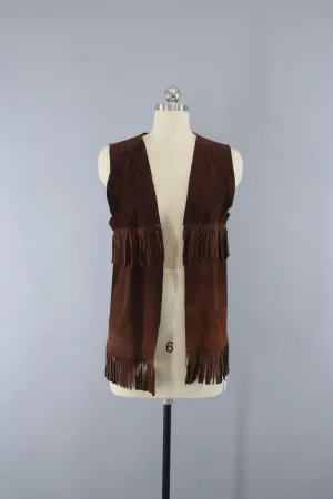 Vintage 1970s Suede Vest with Fringe