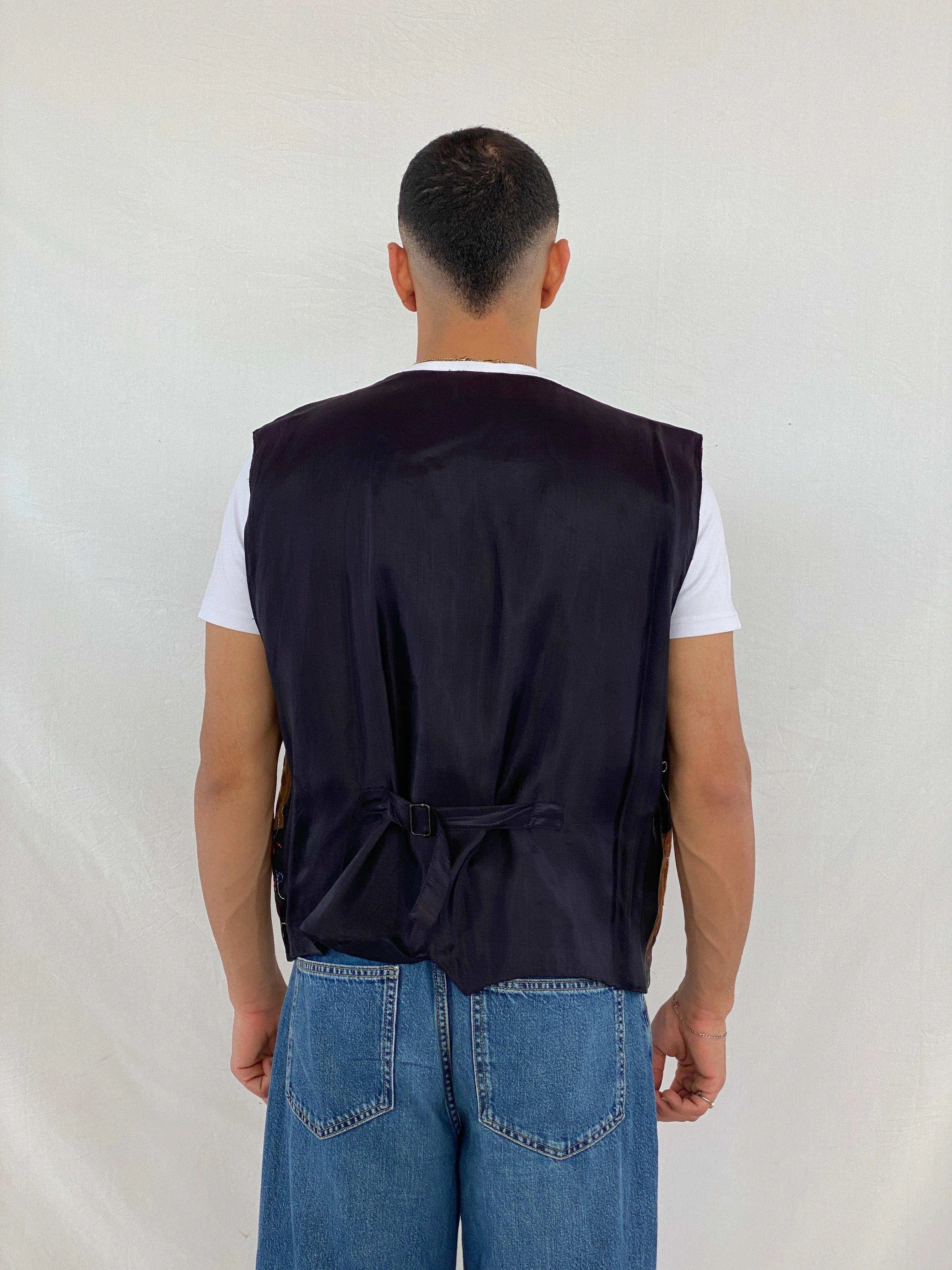 Vintage 90s Simply Good Leather Fashion Embroidered Patchwork Leather Vest