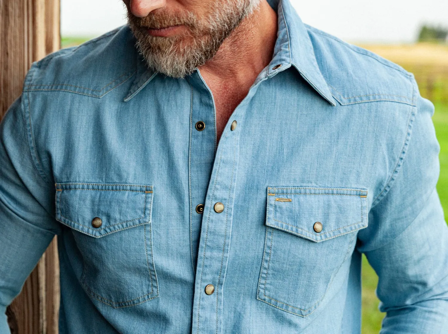 Western Denim Pearl Snap - Light Wash