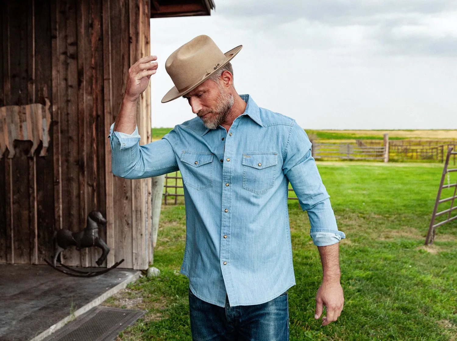 Western Denim Pearl Snap - Light Wash