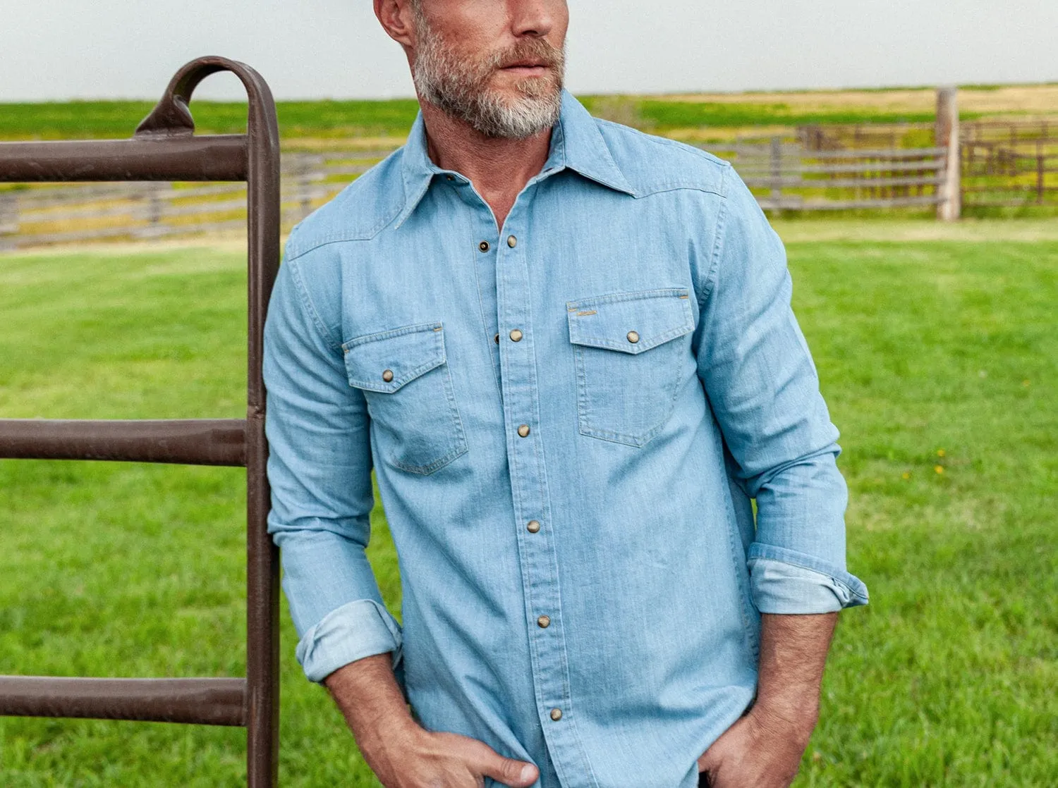 Western Denim Pearl Snap - Light Wash