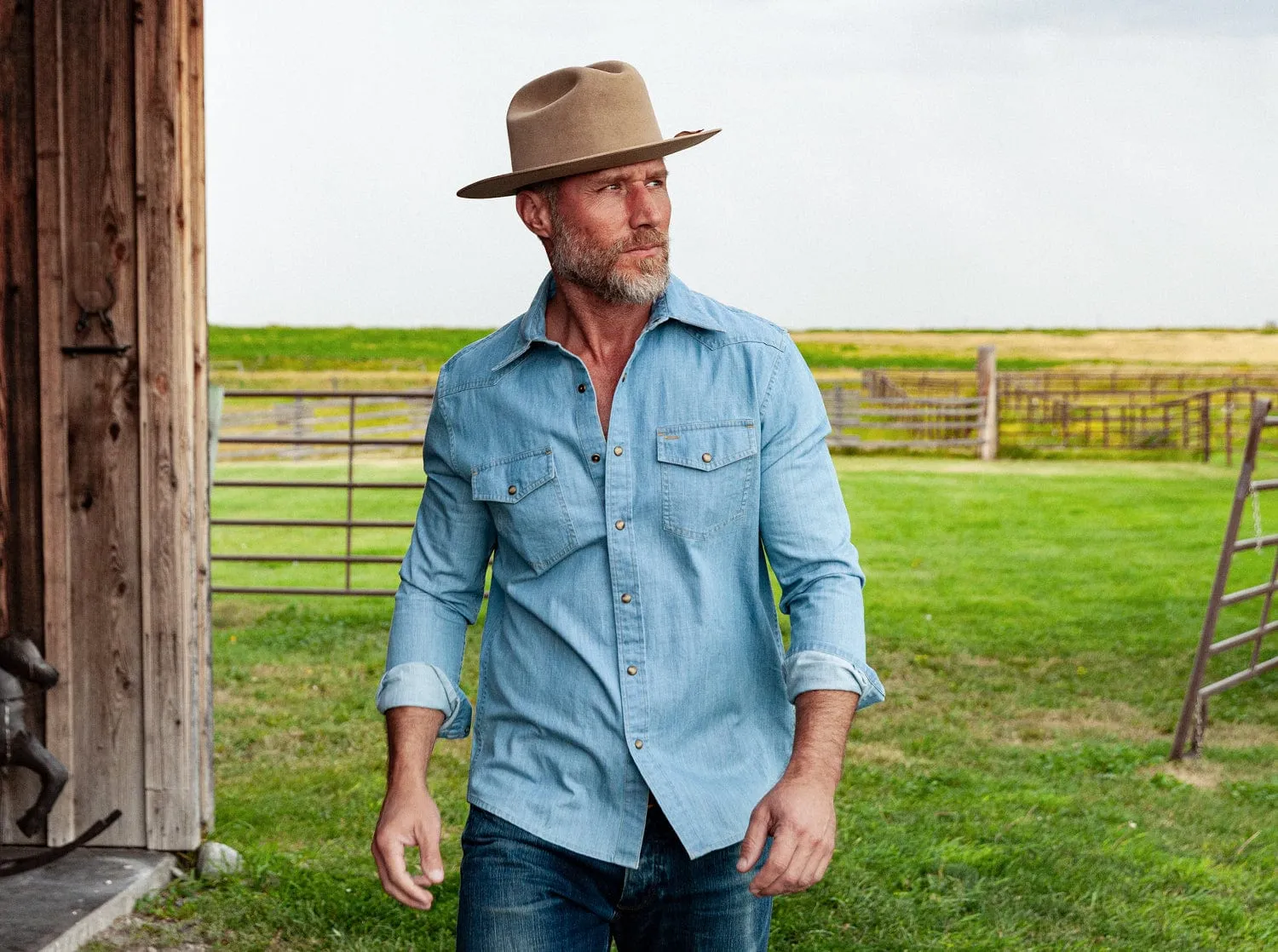 Western Denim Pearl Snap - Light Wash