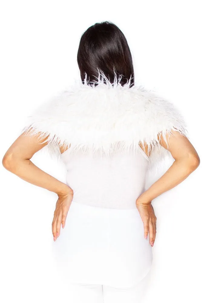 White Mongolian Faux Fur Stole