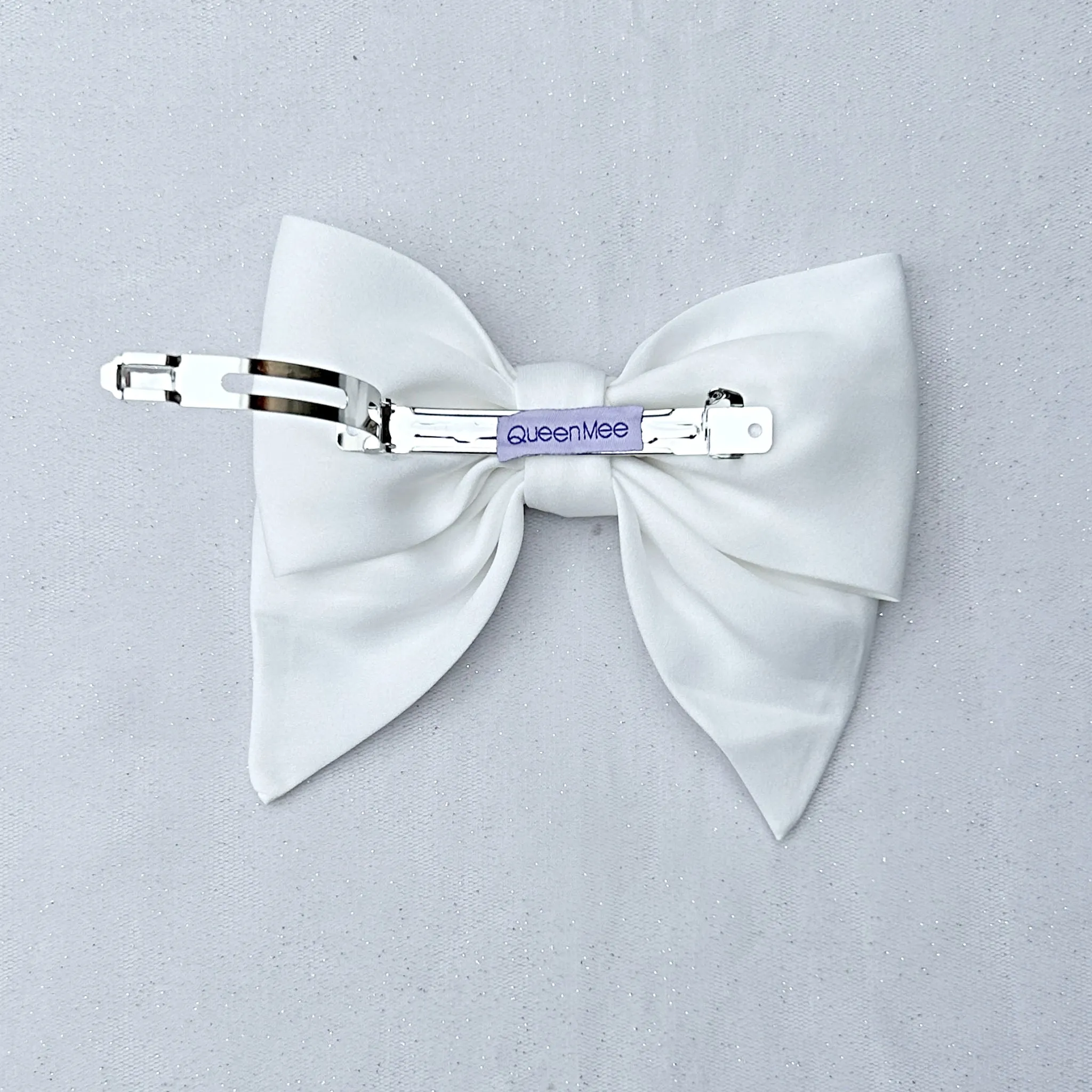 White Satin Hair Bow White Hair Clip