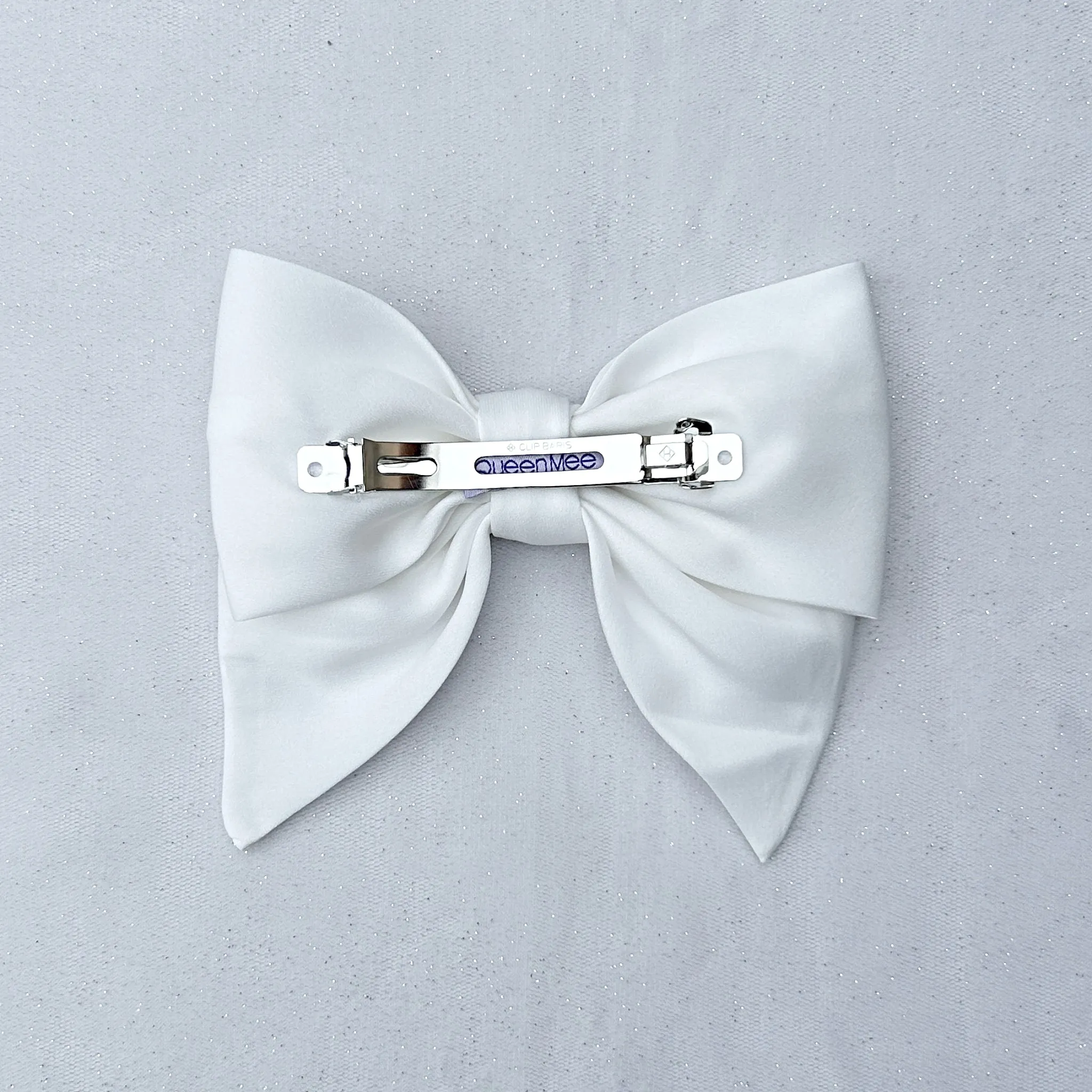 White Satin Hair Bow White Hair Clip