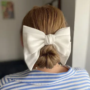 White Satin Hair Bow White Hair Clip