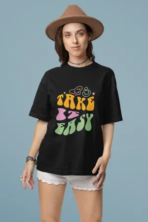 Women Black Graphic Printed Pure Cotton Drop Shoulder Long T-shirt